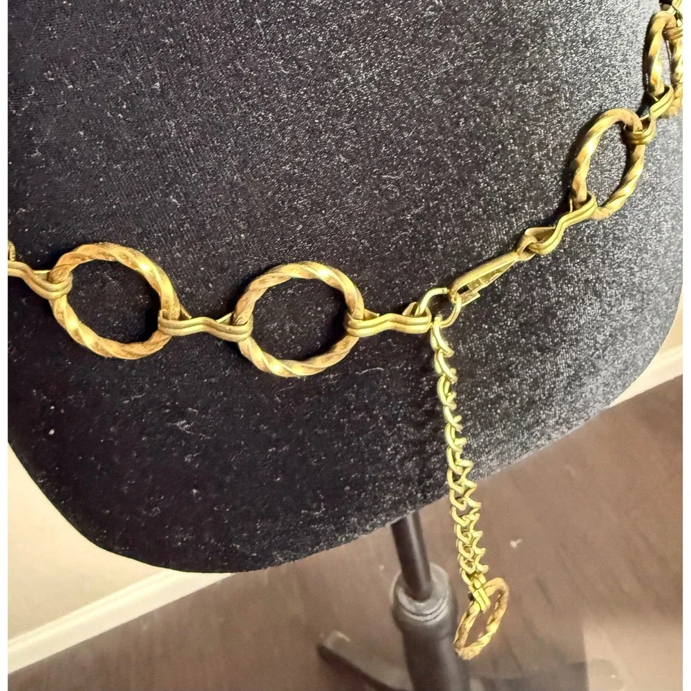 Womens OS Chain Belt Gold Textured Twisted Ring Link Adjustable Vintage